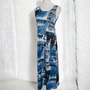 Vintage New York 2000s Blue and Black Sleeveless Maxi Dress fairy grunge M